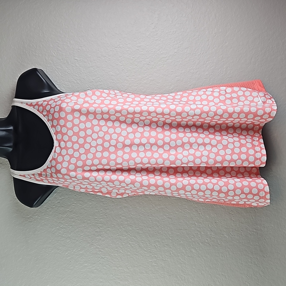 Nike | Women's DRI-FIT Peach/White Polk Dots Mesh Racer Back Activewear Tee Sz L